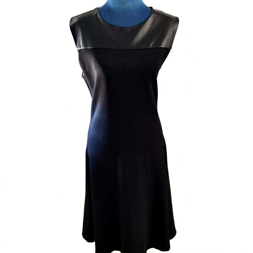 Classiques Entier Black Stretch Knit & Leather Goth Glam Midi Dress Retro Vamp